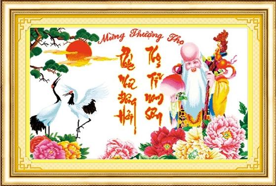 Tranh Thêu Chữ Thập Mừng Thượng Thọ