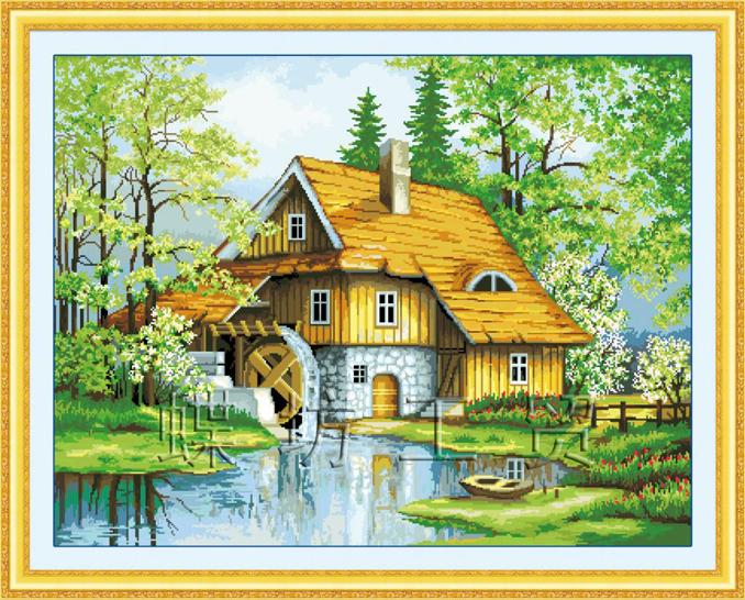 Tranh Thêu Chữ Thập Nhà Ven Hồ