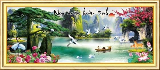 Tranh Thêu Chữ Thập 3D Non Nước Hữu Tình