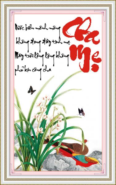 Tranh Thêu Chữ Thập Nước Biển Mênh Mông Không Đong Đầy Tình Mẹ, Mây Trời Lồng Lộng Không Phủ Kín Công Cha