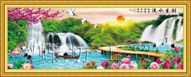 Tranh Thêu Chữ Thập 3D Nước Chảy Chiêu Tài