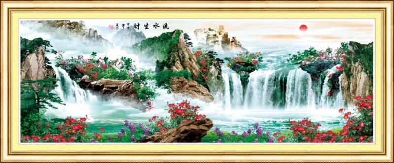 Tranh Thêu Chữ Thập Nước Chảy Chiêu Tài