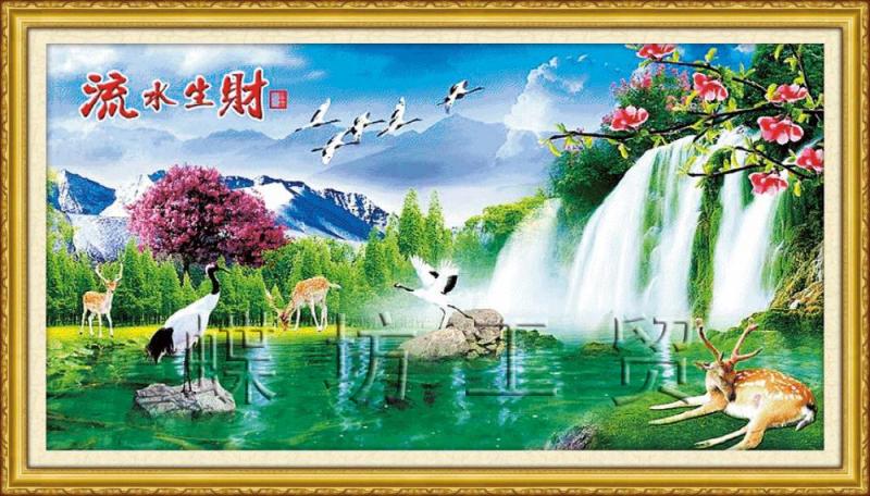 Tranh Thêu Chữ Thập Nước Chảy Phát Tài