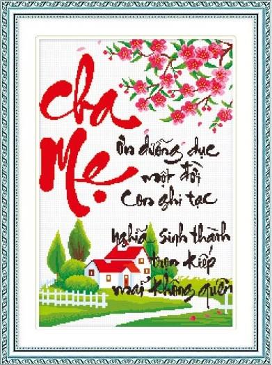 Tranh Thêu Chữ Thập Ơn Dưỡng Dục Một Đời Con Ghi Tạc, Nghĩa Sinh Thành Trọn Kiếp Mãi Không Quên