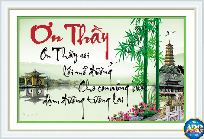 Tranh Đính Đá ABC 3D Ơn Thầy Soi Lối Mở Đường, Cho Con Vững Bước Dặm Đường Tương Lai Tanh đính đá kim cương ABC