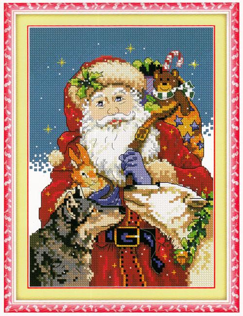 Tranh Thêu Chữ Thập Ông Già Noel Đi Phát Quà