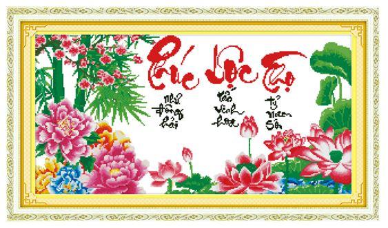 Tranh Thêu Chữ Thập Phúc Lộc Thọ