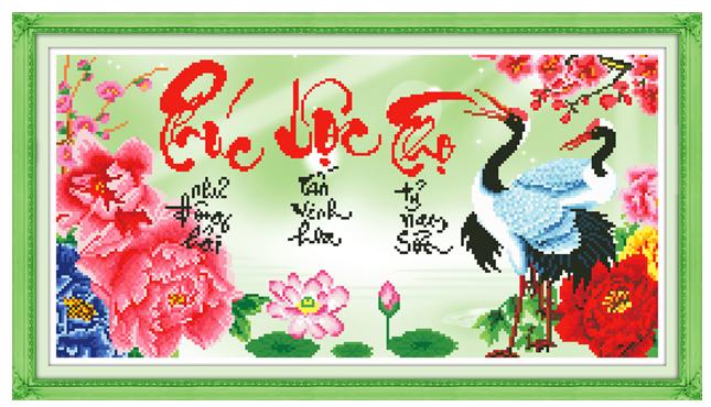 Tranh Thêu Chữ Thập 3D Phúc Lộc Thọ