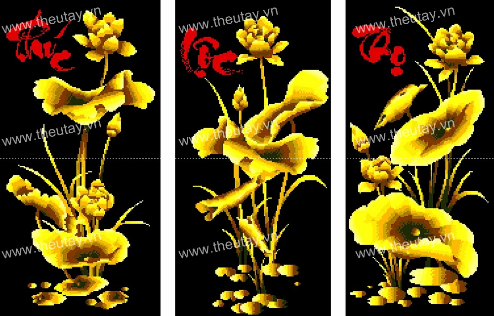 Tranh Thêu Chữ Thập 3D Phúc Lộc Thọ