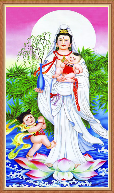 Tranh Thêu Chữ Thập Quan Âm Tống Tử