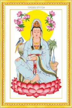 Tranh Thêu Chữ Thập Quan Âm Cầm Cuộn