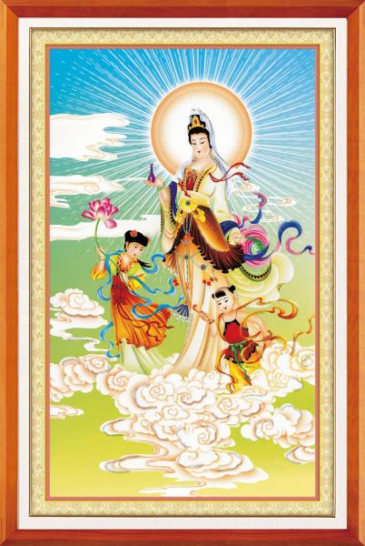 Tranh Thêu Chữ Thập 3D Quan Âm Cùng Thiện Tài Và Long Nữ