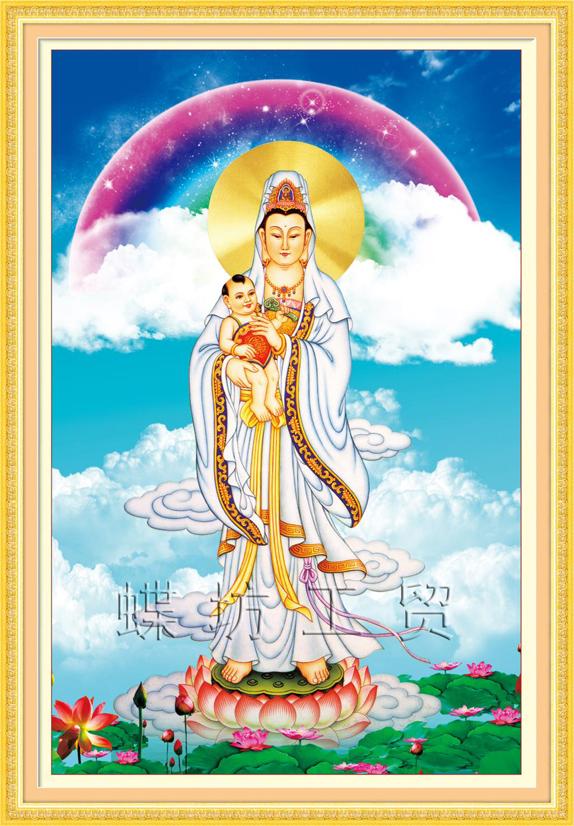 Tranh Thêu Chữ Thập 3D Quan Âm Tống Tử