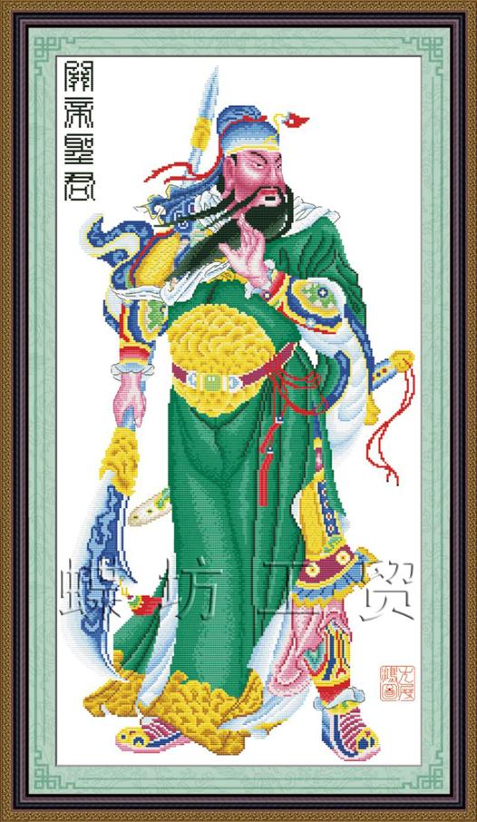 Tranh Thêu Chứ Thập Quan Thánh Đế Quân Tay Cầm Thanh Long Đao