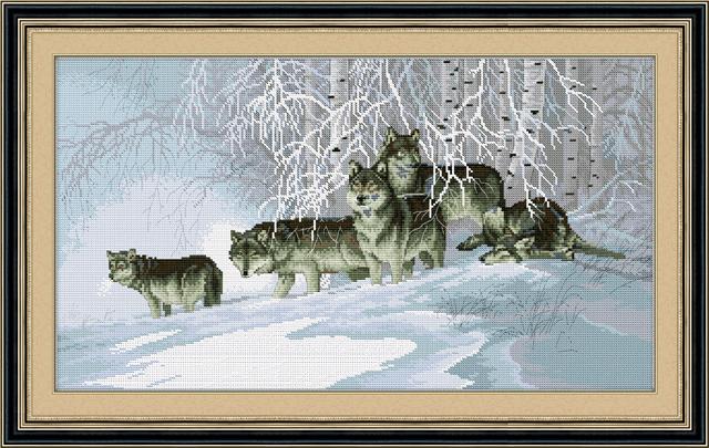 Tranh Thêu Chữ Thập Snow Wolf