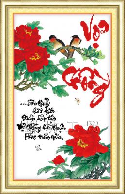 Tranh Thêu Chữ Thập Sơn Thủy Hữu Tình Xuân Bất Tận. Hòa Chồng Hòa Thuận Phúc Trăm Năm