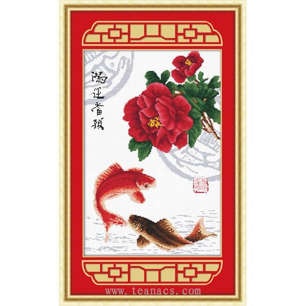 Tranh Thêu Chữ Thập Song Ngư Liên Hoa