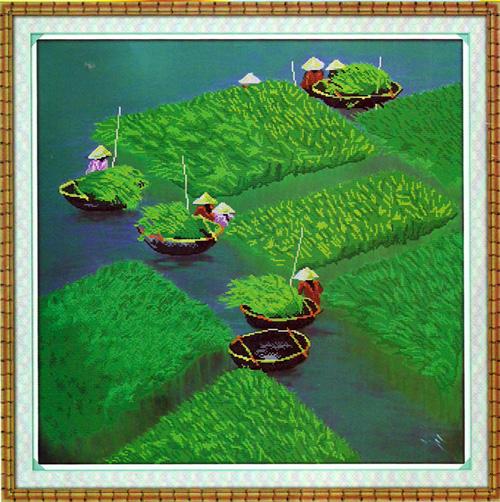 Tranh Thêu Chữ Thập Thôn Nữ Ra Đồng