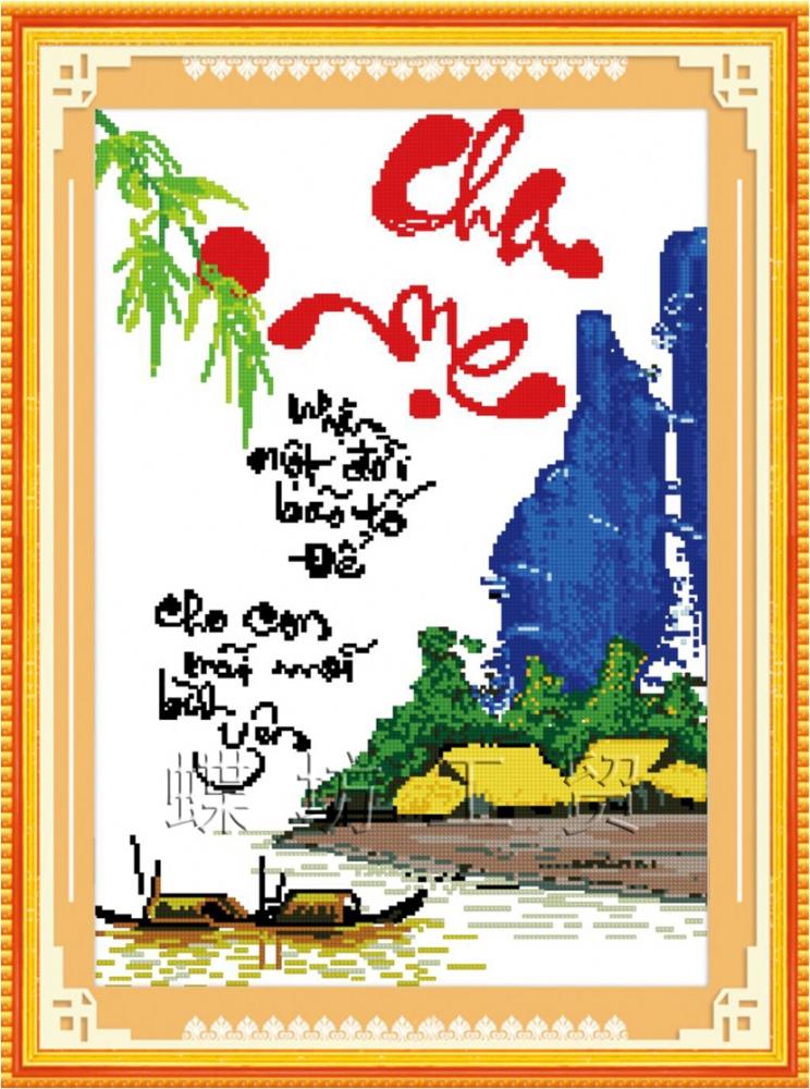 Tranh Thêu Chữ Thập Cha Mẹ Nhận Một Đời Bão Tố, Để Cho Con Mãi Mãi Bình Yên