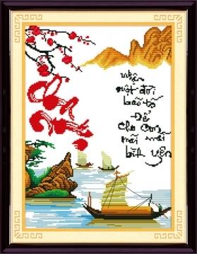Tranh Thêu Chữ Thập Cha Mẹ Nhận Một Đời Bão Tố, Để Cho Con Mãi Mãi Bình Yên