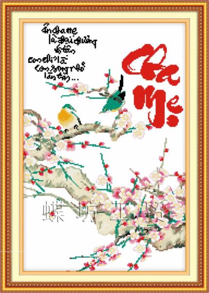 Tranh Thêu Chữ Thập Ân Cha Mẹ Là Đại Dương Vô Tận, Con Chỉ Là Con Sóng Nhỏ Lăn Tăn