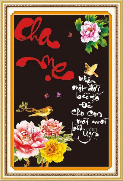 Tranh Thêu Chữ Thập 3D Thư Pháp Cha Mẹ
