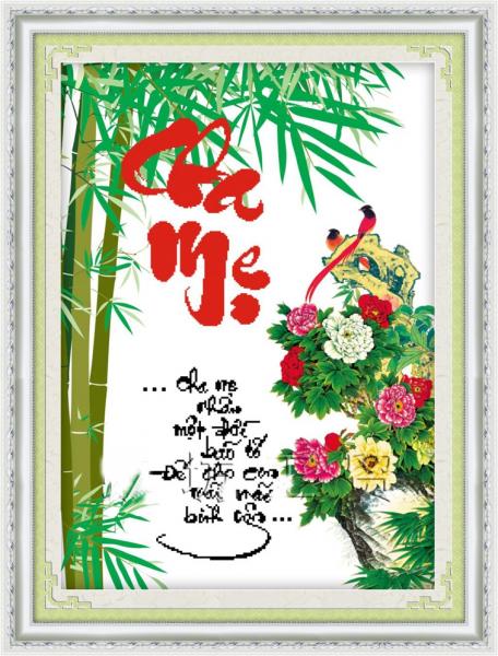 Tranh Thêu Chữ Thập Cha Mẹ Nhận Một Đời Bão Tố, Để Cho Con Mãi Mãi Bình Yên