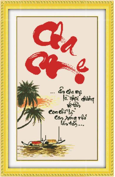 Tranh Thêu Chữ Thập Ân Cha Mẹ Là Đại Dương Vô Tận, Con Chỉ Là Con Sóng Nhỏ Lăn Tăn