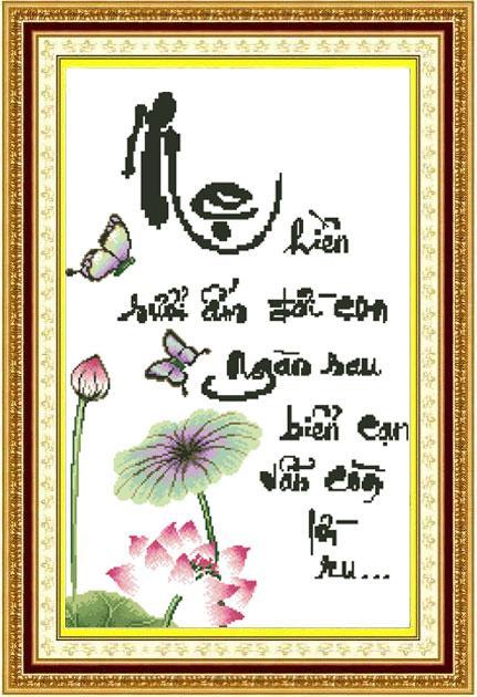 Tranh Thêu Chữ Thập Thư pháp Mẹ-Hoa Sen