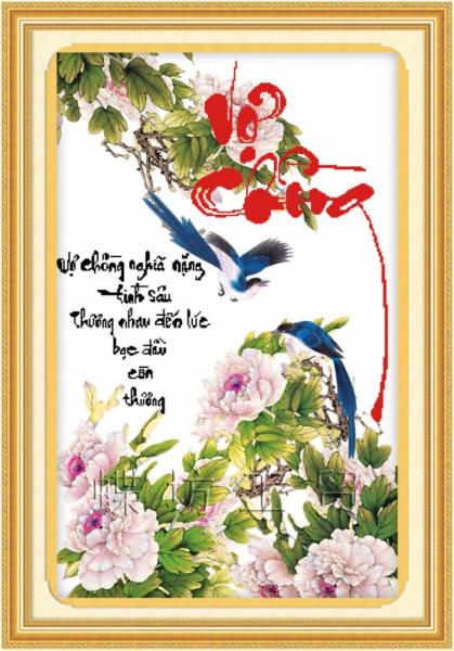 Tranh Thêu Chữ Thập Vợ Chồng Nghĩa Nặng Tình Sâu, Thương Nhau Đến Lúc Bạc Đầu Còn Thương