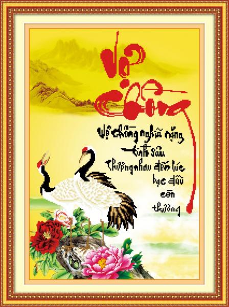 Tranh Thêu Chữ Thập Thư Pháp Vợ Chồng