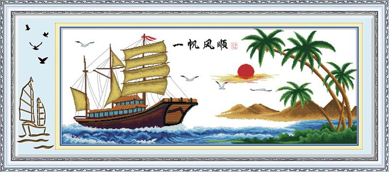 Tranh Thêu Chữ Thập Thuận Buồm Xuôi Gió