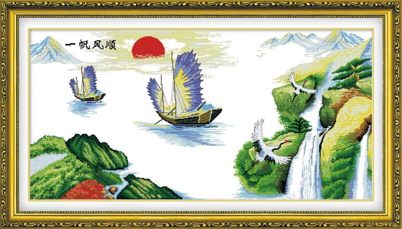 Tranh Thêu Chữ Thập Thuận Buồm Xuôi Gió