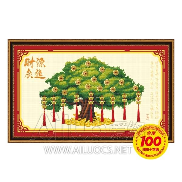 Tranh Thêu Chữ Thập Cây Tiền Kết Đồng Xu +Cục Vàng Kết Dây Treo Tài Lộc