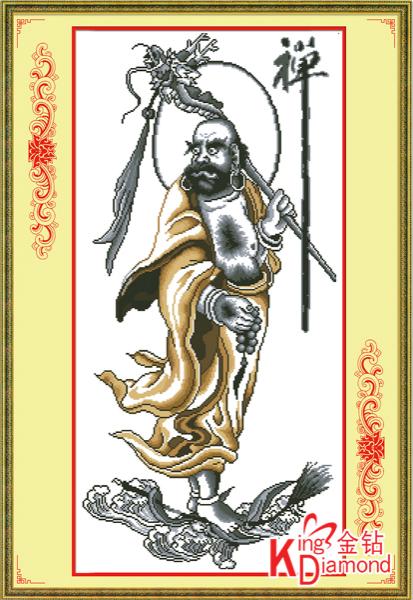Tranh Thêu Chữ Thập La Hán Tu Thiền (Pháp Tổ)