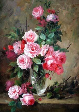 Tranh Đá Bình Hoa Hồng Thắm