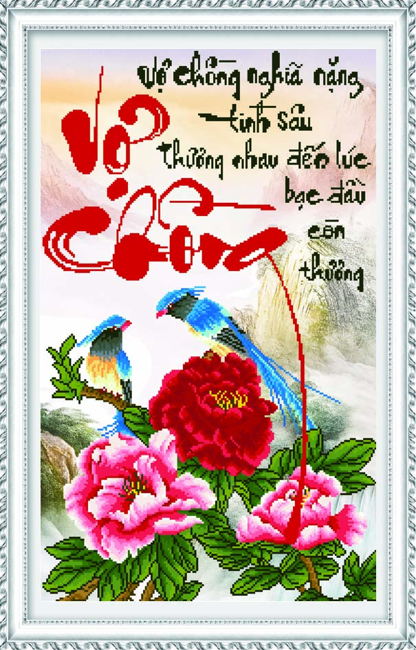 Tranh Đính Đá ABC 3D Vợ Chồng Nghĩa Nặng Tình Sâu, Thương Nhau Đến Lúc Bạc Đầu Còn Thương