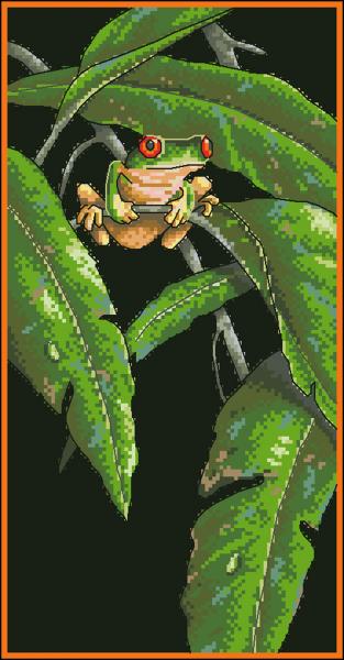 Tranh Đá Tree Frog Among Leaves