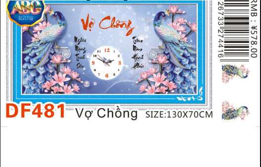 Tranh Đính Đá ABC 3D Đồng Hồ Vợ Chồng Nghĩa Nặng Tình Sâu
