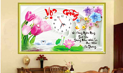 TRANH ĐÍNH ĐÁ ABC 3D ĐỒNG HỒ VỢ CHỒNG NGHĨA NẶNG TÌNH SÂU