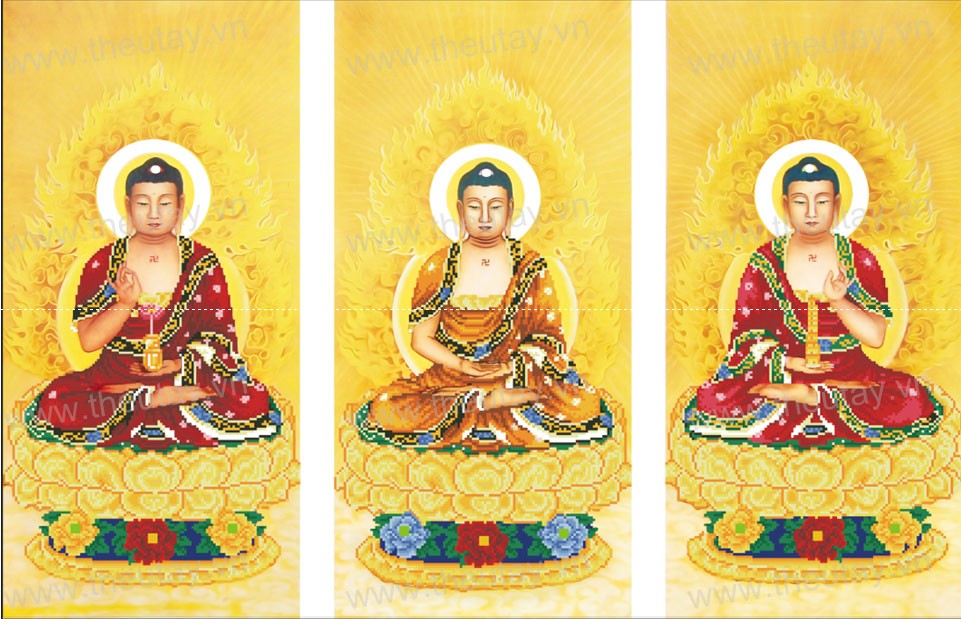 Tranh Đính Đá  ABC 3D Ba Vị Phật (3 Thời Hiện Tại , Qúa  Khứ , Tương Lai )