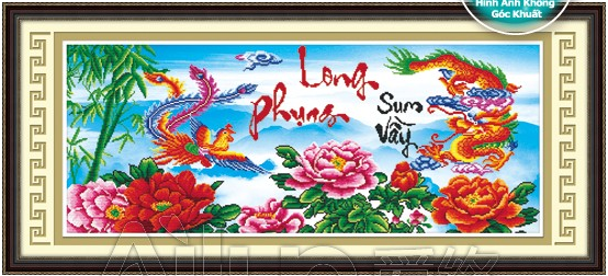 Tranh đính đá hạt tròn Long Phụng Sum Vầy