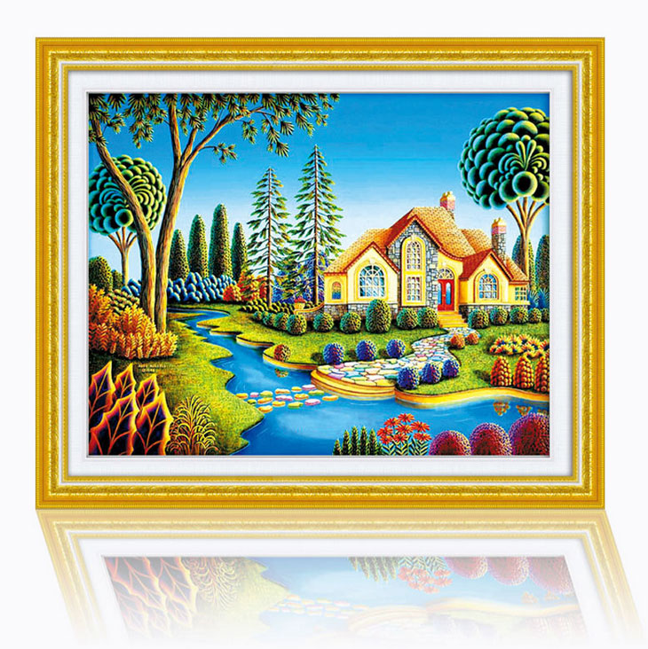 Tranh Đính Đá ABC 3D Nhà Đẹp Bên Sông
