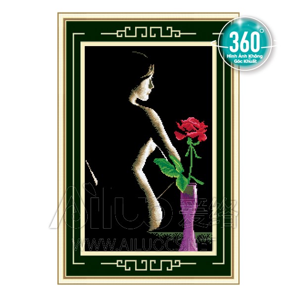 Tranh Đính Đá ABC 3D Cô Gái Bông Hồng