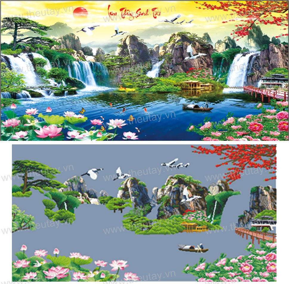 Tranh Đính Đá ABC 3D Lưu Thuỷ Sinh Tài, KT Nhỏ