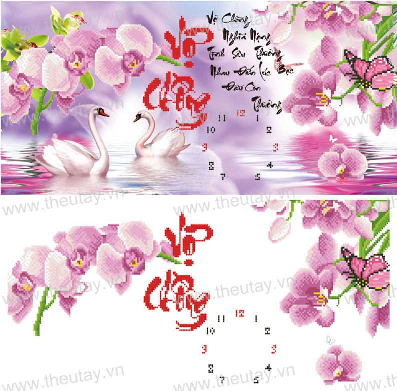 Tranh Đính Đá ABC 3D Đồng Hồ Vợ Chồng