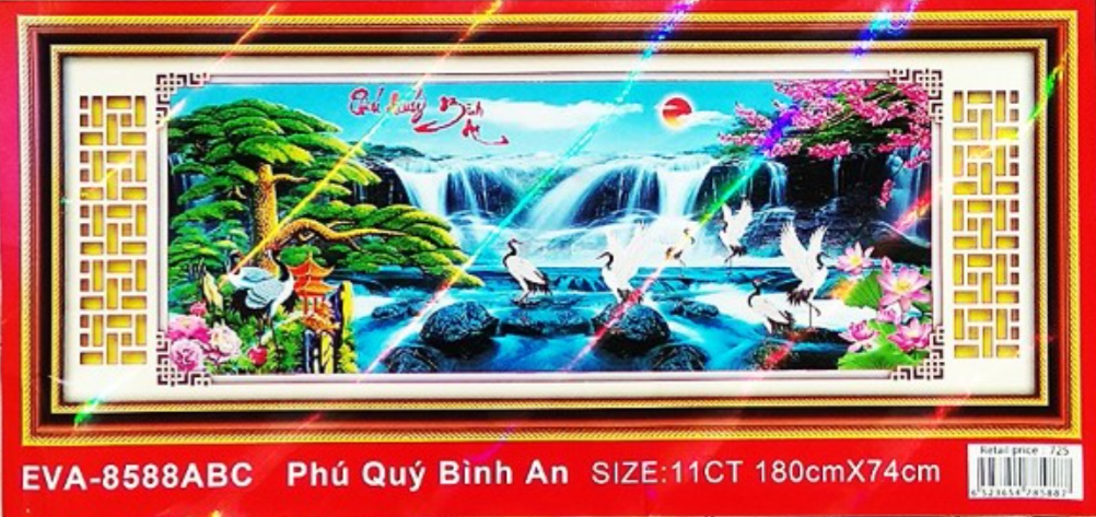 Tranh Thêu Chữ Thập 3D Phú Quý Bình An