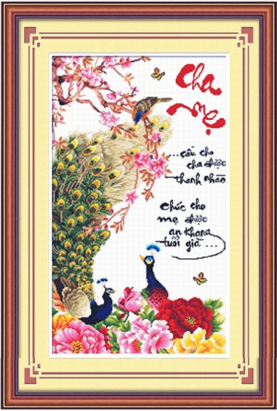 Tranh Thêu Chữ Thập Cầu Cho Cha Được Thanh Nhàn, Chúc Cho Mẹ Được An Khang Tuổi Già