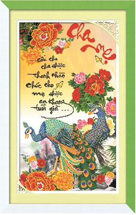 Tranh Thêu Chữ Thập Cầu Cho Cha Được Thanh Nhàn, Chúc Cho Mẹ Được An Khang Tuổi Già