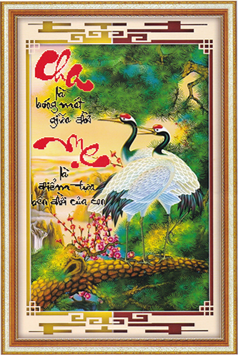 Tranh Thêu Chữ Thập 3D Cha Là Bóng Mát Giữa Đời, Mẹ Là Điểm Tựa Bên Đời Của Con